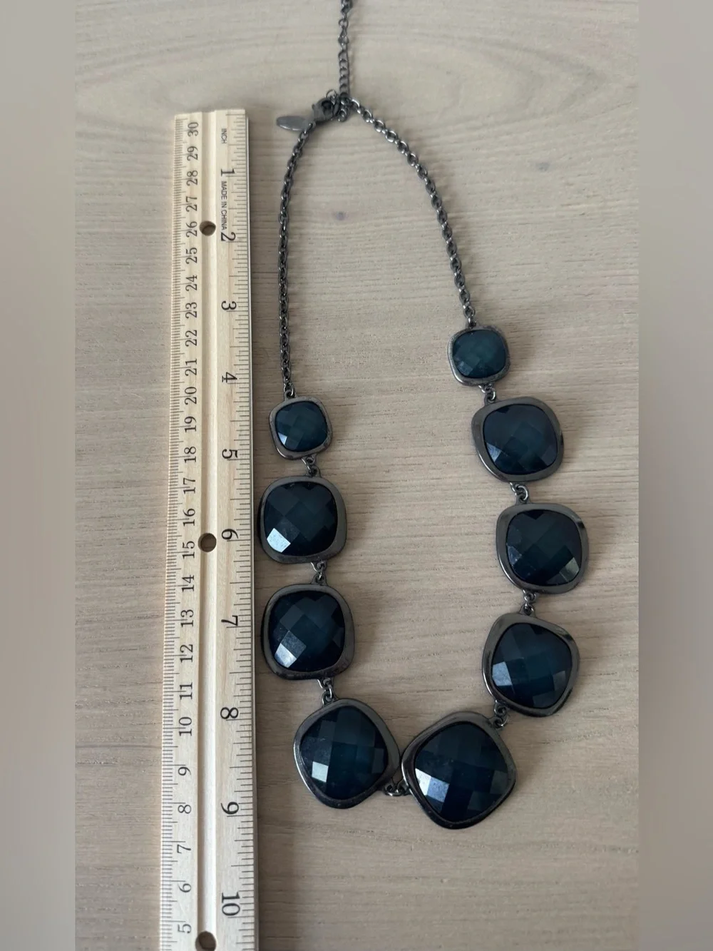 New York & Company - Chunky Gunmetal Necklace with Sapphire Blue Faceted Stones